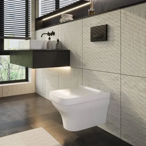 Унитаз BERGES подвесной EGO Real Rimless 49 см с сиденьем Toma Slim SO микролифт быстросъём, 082132