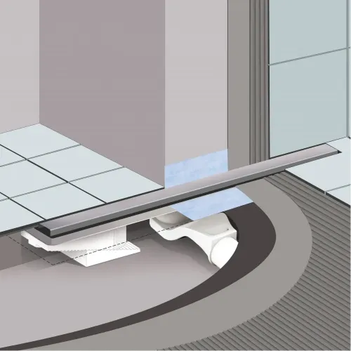 BERGES Желоб водосток C1 Norma 400, матовый хром, боковой выпуск S-сифон D50 H60, 090135
