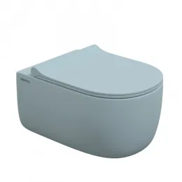 Унитаз BERGES подвесной EGO XL матовый голубой Rimless 54 см, сиденье EGO XL Slim SO матовый голубой, микролифт, быстросъем - EGO XL, 083229