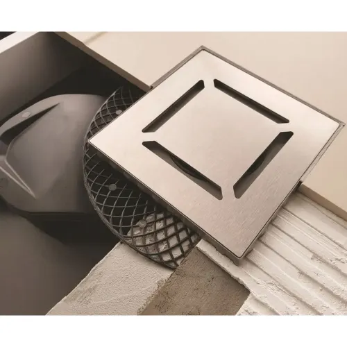 BERGES Трап водосток PLATZ Norma 150х150, матовый хром, боковой выпуск S-сифон D50 H60, 090159