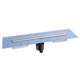 BERGES Желоб водосток C1 Brise 600, матовый хром, вертикальный выпуск S-сифон D50/105мм H30/80мм, 090031