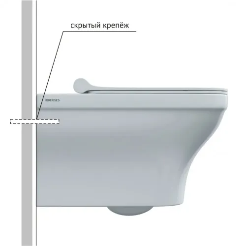 Унитаз BERGES подвесной EGO Real Rimless 49 см с сиденьем Toma Slim SO микролифт быстросъём, 082132