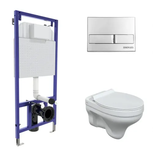 Комплект BERGES: инсталляция NOVUM, кнопка L3 хром глянец, унитаз ALBIT S, сидение дюропласт Top Slim SO - NOVUM L1, 042438