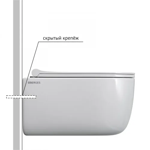 Унитаз BERGES подвесной EGO Rimless 49 см с сиденьем Toma Slim SO микролифт быстросъём, 082111