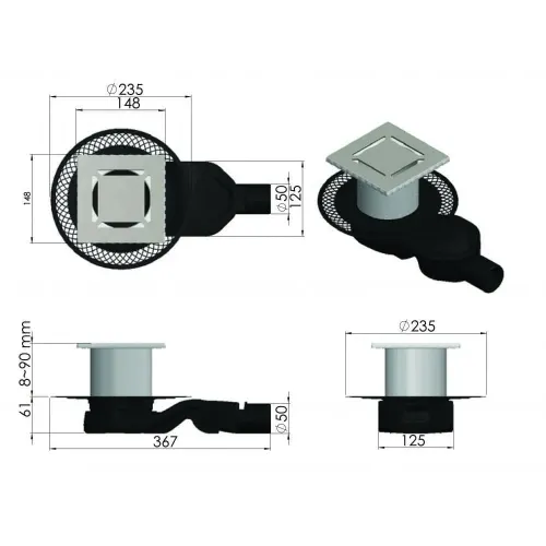 BERGES Трап водосток PLATZ Norma 150х150, 091159