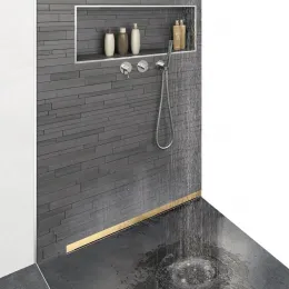 BERGES Желоб водосток WALL 1000 пристенный, золото глянец,вертикальный выпуск S-сифон D50/105мм H30/135мм, 092057