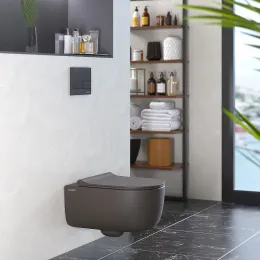 Унитаз BERGES подвесной EGO XL матовый антрацит Rimless 54 см, сиденье EGO XL Slim SO матовый антрацит, микролифт, быстросъем - EGO XL, 083218