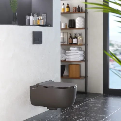 Унитаз BERGES подвесной EGO XL матовый антрацит Rimless 54 см, сиденье EGO XL Slim SO матовый антрацит, микролифт, быстросъем - EGO XL, 083218