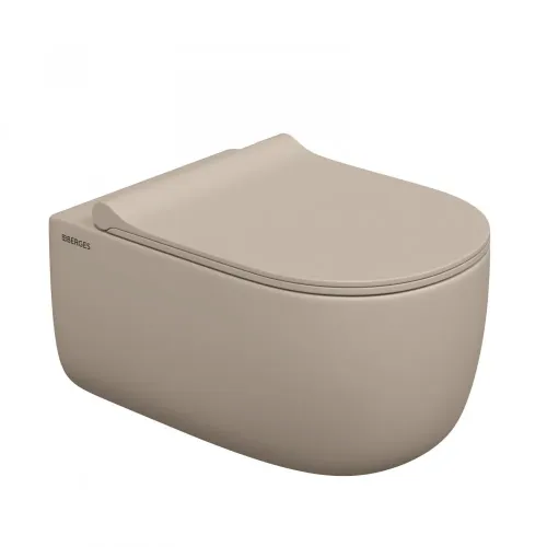Унитаз BERGES подвесной EGO XL матовый жасмин Rimless 54 см, сиденье EGO XL Slim SO матовый жасмин, микролифт, быстросъем - EGO XL, 082728