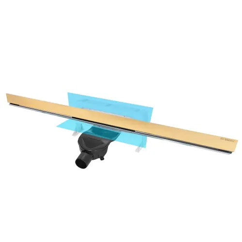 BERGES Желоб водосток WALL 1000 пристенный, золото глянец,боковой выпуск S-сифон D50 H60, 092157