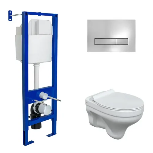 Комплект BERGES: инсталляция ATOM Line 410, кнопка хром глянец, унитаз ALBIT S, сидение дюропласт Top Slim SO - АТОМ Line, 042443