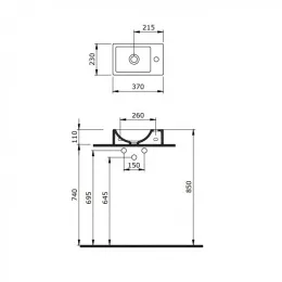 Раковина SMALL 37х23 см смеситель слева, 182009