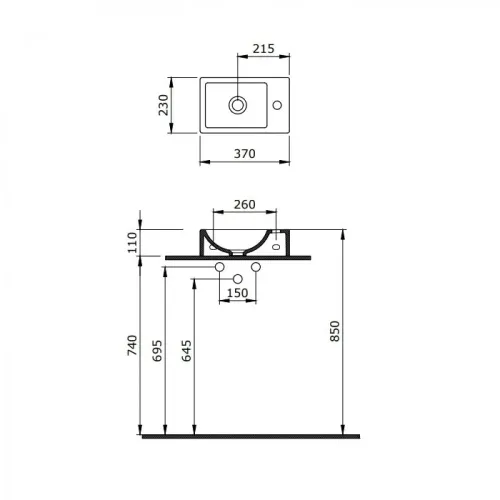 Раковина SMALL 37х23 см смеситель слева, 182009