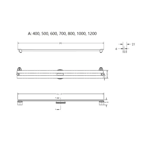 BERGES Желоб водосток SUPER Slim 400, матовый хром, вертикальный выпуск S-сифон D50/105мм H30/80мм, 090077