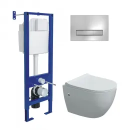 Комплект BERGES: инсталляция ATOM Line 410, кнопка хром глянец, унитаз OKUS, сидение дюропласт Okus Slim SO - АТОМ Line, 042447