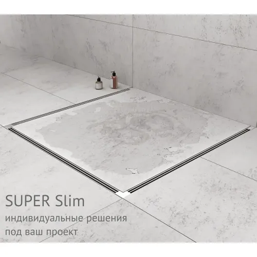 BERGES Желоб водосток SUPER Slim 1000, хром глянец, вертикальный выпуск S-сифон D50/105мм H30/80мм, 091055