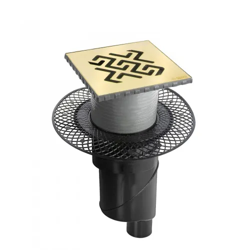 BERGES Трап водосток PLATZ Antik 150х150, бронза, вертикальный выпуск S-сифон D50/105мм H30/80мм, 094061