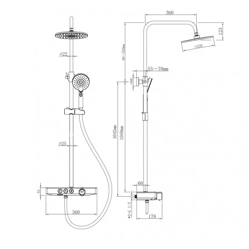Душевая стойка BERGES MORANS с изливом и термостатом, черный матовый - MORANS, 075002