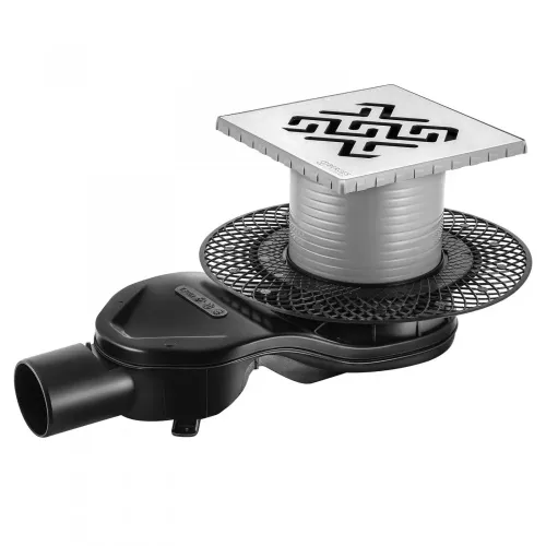 BERGES Трап водосток PLATZ Antik 150х150, матовый хром, боковой выпуск S-сифон D50 H60, 090161