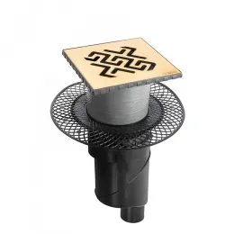 BERGES Трап водосток PLATZ Antik 150х150, золото хром, вертикальный выпуск S-сифон D50/105мм H30/80мм, 092061