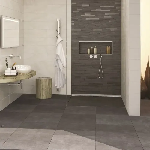 BERGES Желоб водосток WALL 1000 пристенный, хром глянец, вертикальный выпуск S-сифон D50/105мм H30/80мм, 091057