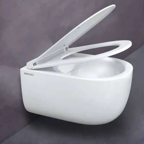Унитаз BERGES подвесной EGO Rimless 49 см с сиденьем Toma Slim SO микролифт быстросъём, 082111