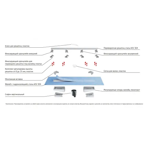BERGES Желоб водосток C1 Brise 800, матовый хром, вертикальный выпуск S-сифон D50/105мм H30/80мм, 090033