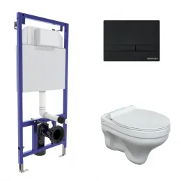 Комплект BERGES: инсталляция NOVUM, кнопка F5 черная SoftTouch, унитаз ALBIT S, сидение дюропласт Top Slim SO - NOVUM L3, 042440