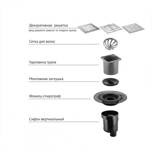 BERGES Трап водосток PLATZ Antik 150х150, матовый хром, вертикальный выпуск S-сифон D50/105мм H30/80мм, 090061