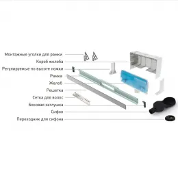 BERGES Желоб водосток WALL 600 пристенный, матовый хром,боковой выпуск S-сифон D50 H60, 090156
