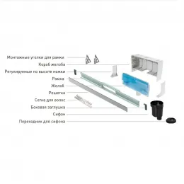 BERGES Желоб водосток WALL 1000 пристенный, хром глянец, вертикальный выпуск S-сифон D50/105мм H30/80мм, 091057