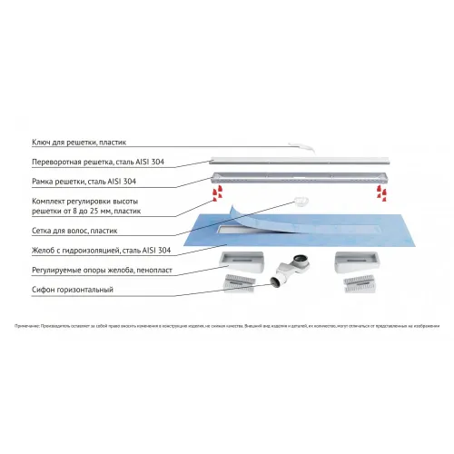 BERGES Желоб водосток В1 Antik 400, матовый хром, боковой выпуск S-сифон D50 H60, 090122