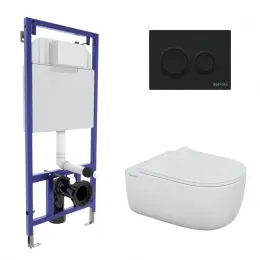 Инсталляция NOVUM 525, кнопка O5 черная Soft Touch, унитаз EGO XL Rimless, сидение Okus Slim SO - NOVUM O5, 043303