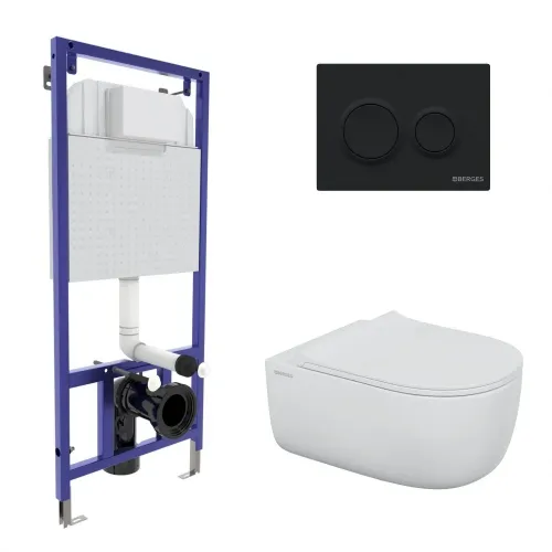 Инсталляция NOVUM 525, кнопка O5 черная Soft Touch, унитаз EGO XL Rimless, сидение Okus Slim SO - NOVUM O5, 043303