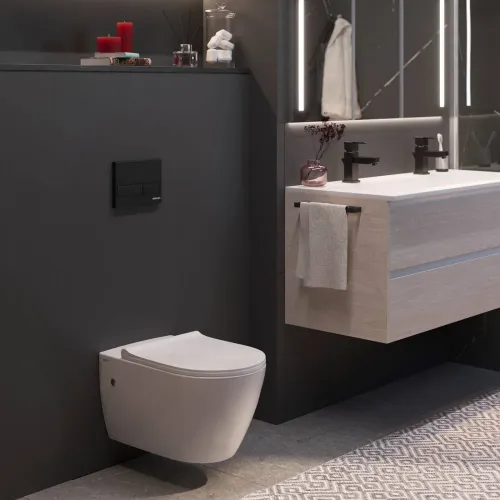 Инсталляция NOVUM 525, кнопка L5, унитаз MASCON Rimless, сиденье дюропласт Toma Slim SO, 043217