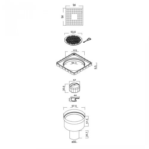 Трап водосток напольный Trend 100x100, 091003