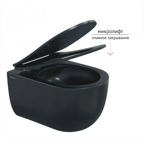 Унитаз BERGES подвесной VENTAS Black Rimless 49 см, сиденье дюропласт Ventas Slim SO, микролифт, быстросъём - VENTAS, 082136