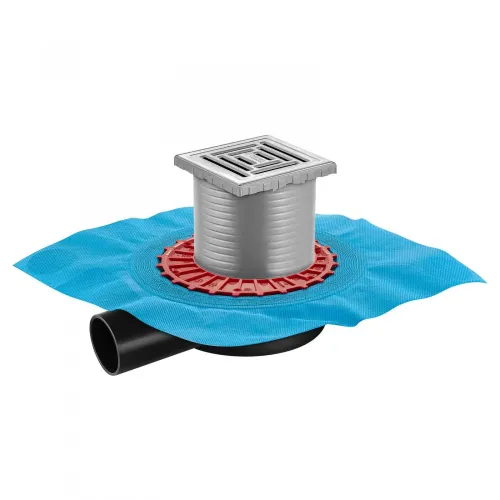 BERGES Трап водосток ZENTRUM Uno 100х100, матовый хром, боковой выпуск сифон D50 H65, 090371