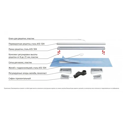 BERGES Желоб водосток В1 Keramik 700, хром глянец, боковой выпуск S-сифон D50 H60, 091118