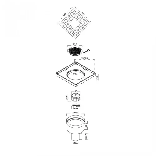 Трап водосток напольный Trend 150x150, 091004