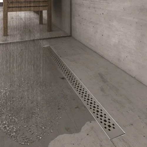 BERGES Желоб водосток C1 Brise 600, матовый хром, боковой выпуск S-сифон D50 H60, 090131