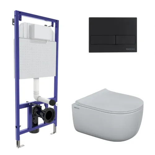 Инсталляция NOVUM525, кнопка L5 SoftTouch черная, унитаз EGO Rimless, сиденье Toma Slim SO, 047215