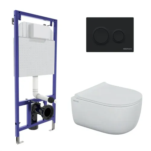 Инсталляция NOVUM525, кнопка O5 черная Soft Touch, унитаз EGO Rimless, сиденье Okus Slim SO - NOVUM, 043311