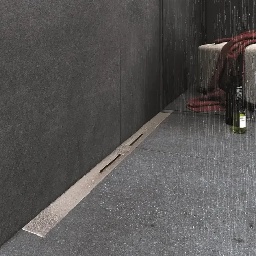 BERGES Желоб водосток SIMPEL 400, матовый хром, вертикальный выпуск S-сифон D50/105мм H30/80мм, 090010