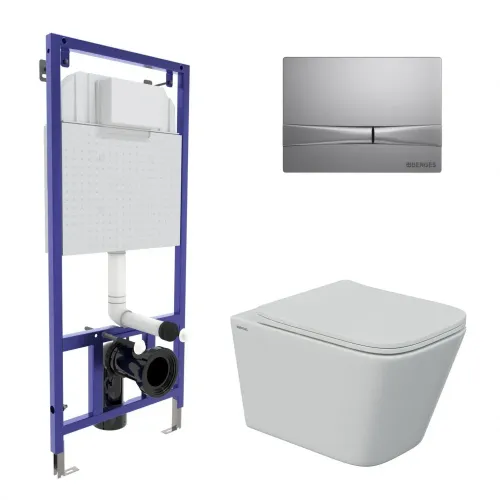 Инсталляция NOVUM 525, кнопка F2, унитаз FLOE S Rimless, сиденье дюропласт Floe S Slim SO - NOVUM F2, 043248