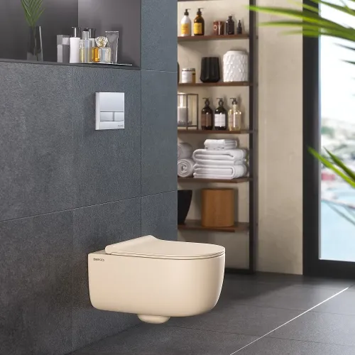 Унитаз BERGES подвесной EGO XL матовый жасмин Rimless 54 см, сиденье EGO XL Slim SO матовый жасмин, микролифт, быстросъем - EGO XL, 082728