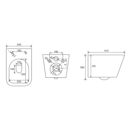 Унитаз BERGES подвесной FLOE S Rimless 51 см, сиденье дюропласт Floe S Slim SO, микролифт, быстросъём - VENTAS, 082134