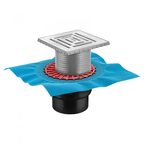 BERGES Трап водосток ZENTRUM Uno 150х150, матовый хром, вертикальный выпуск сифон D50/70/100мм H74, 090472