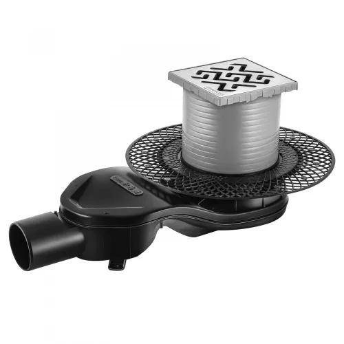 BERGES Трап водосток PLATZ Antik 100х100, матовый хром, боковой выпуск S-сифон D50 H60, 090160