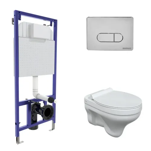 Комплект BERGES: инсталляция NOVUM, кнопка D3 хром глянец, унитаз ALBIT S, сидение дюропласт Top Slim SO - NOVUM, 042437